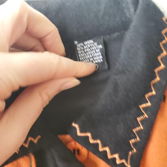 Vintage Vest Womens Large Black Orange Wool Halloween Cat Bat Pumpkin Ghost - Picture 4 of 6